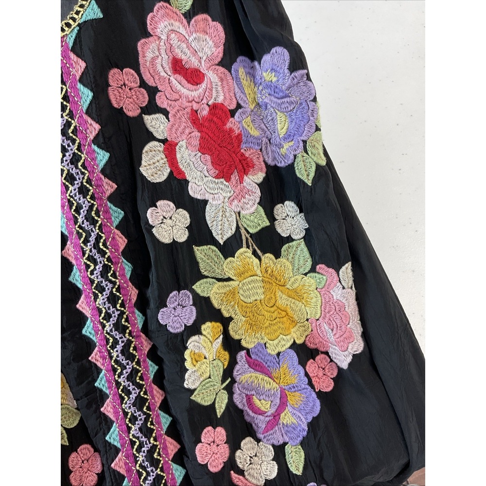 Johnny Was Embroidered Peta Slip Dress‎ Size S Black Boho Festival Rayon Sheer - Picture 3 of 8